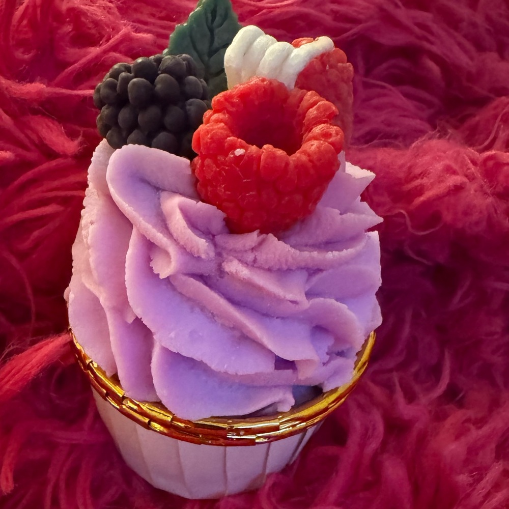 Purple Cupcake Decor with Red and Black Candles